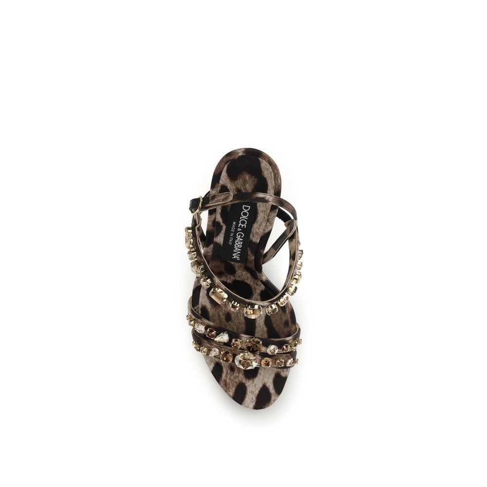 Dolce & Gabbana Brown Fabric Stiletto Heel Sandals