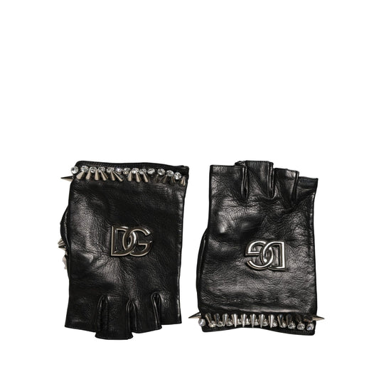 Dolce & Gabbana Women Black Embellished Wrist Length Mitten Gloves