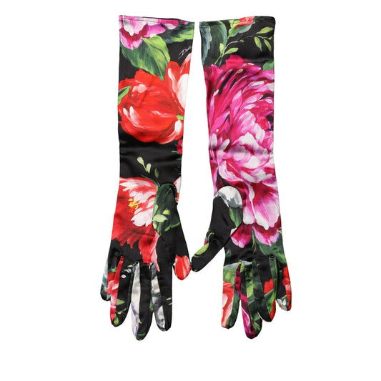 Dolce & Gabbana Multicolor Floral Print Elbow Length Women Gloves 1728,67345645728,7|S,Accessories,Dolce & Gabbana,Gloves - Accessories,Material: 29% Elastane 71% Nylon,Multicolor,New with tags,Women