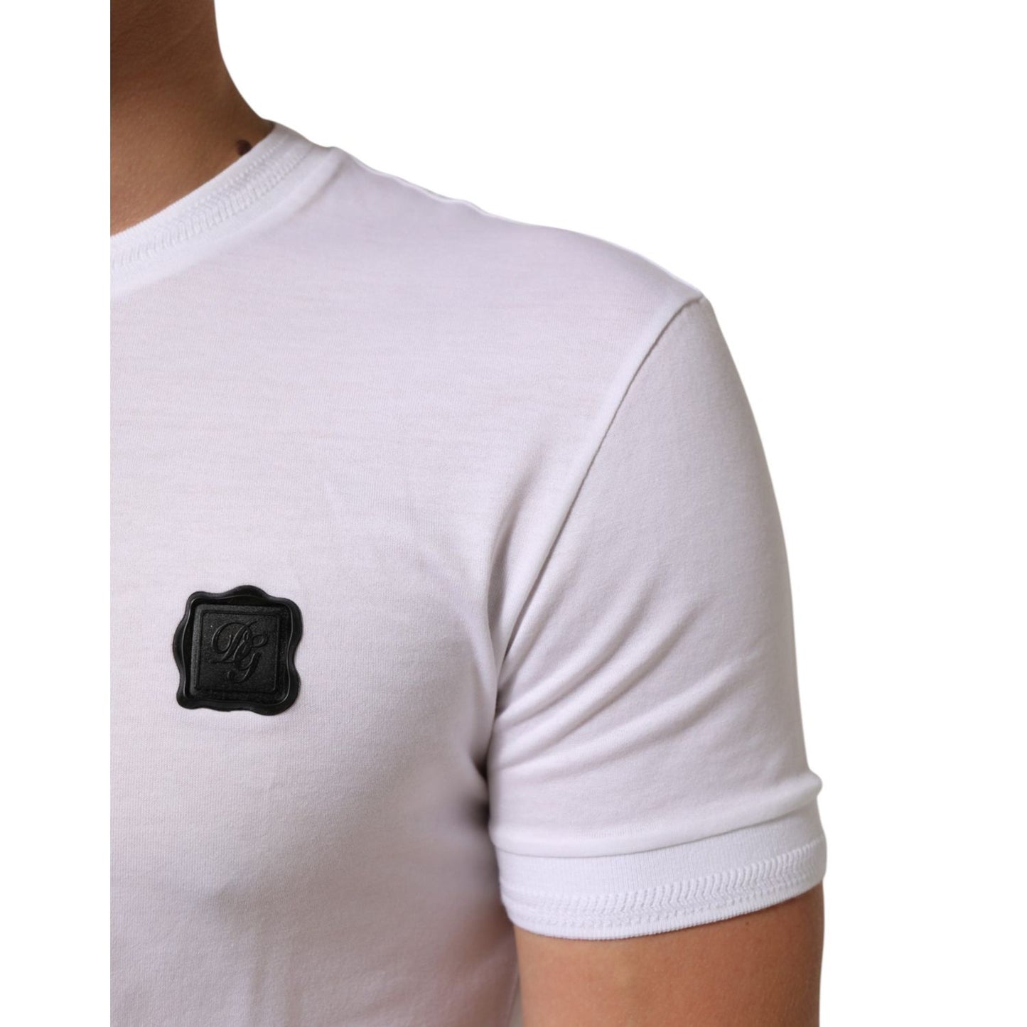Dolce & Gabbana White Logo Patch Cotton Crew Neck T-shirt