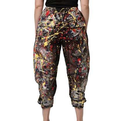 Dolce & Gabbana Black ColorSplash Effect Cargo Cropped Pants