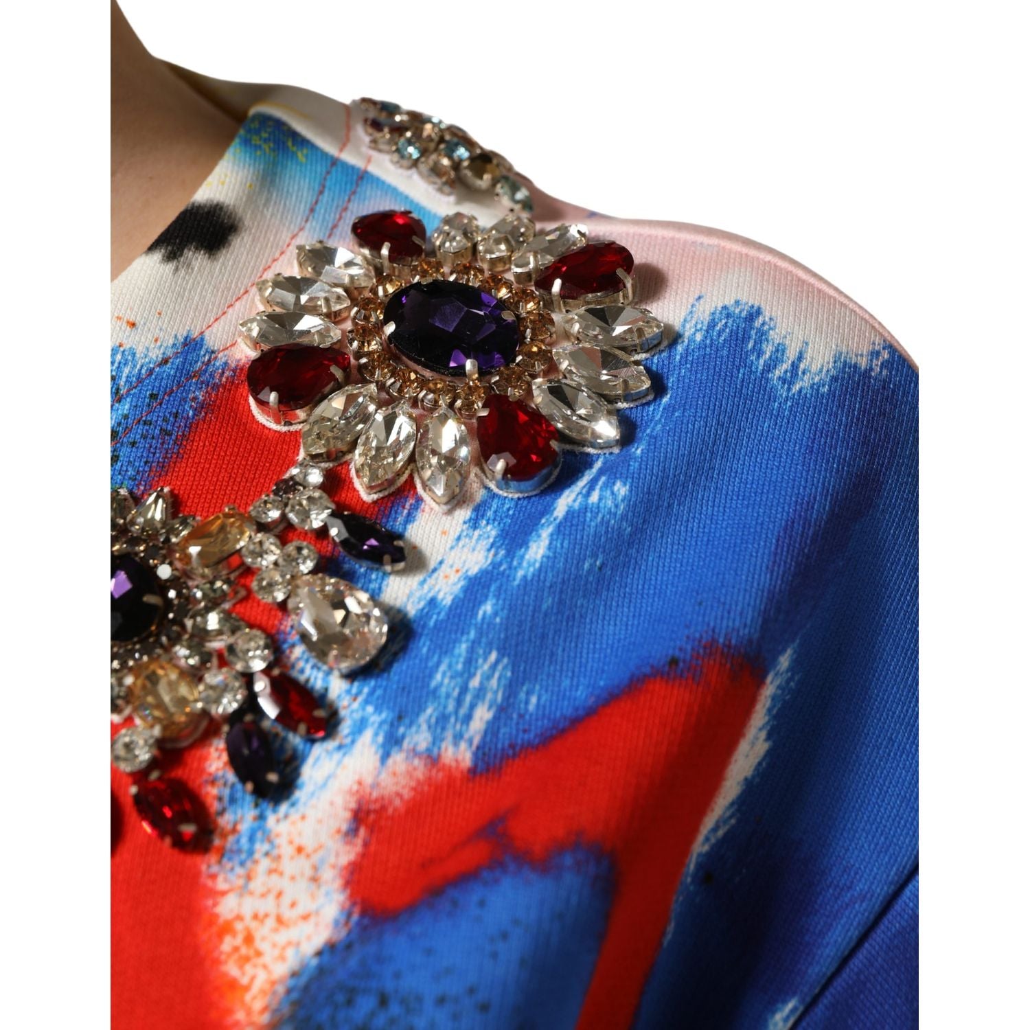 Dolce & Gabbana Multicolor Graffiti Crystals Crop Jersey Top