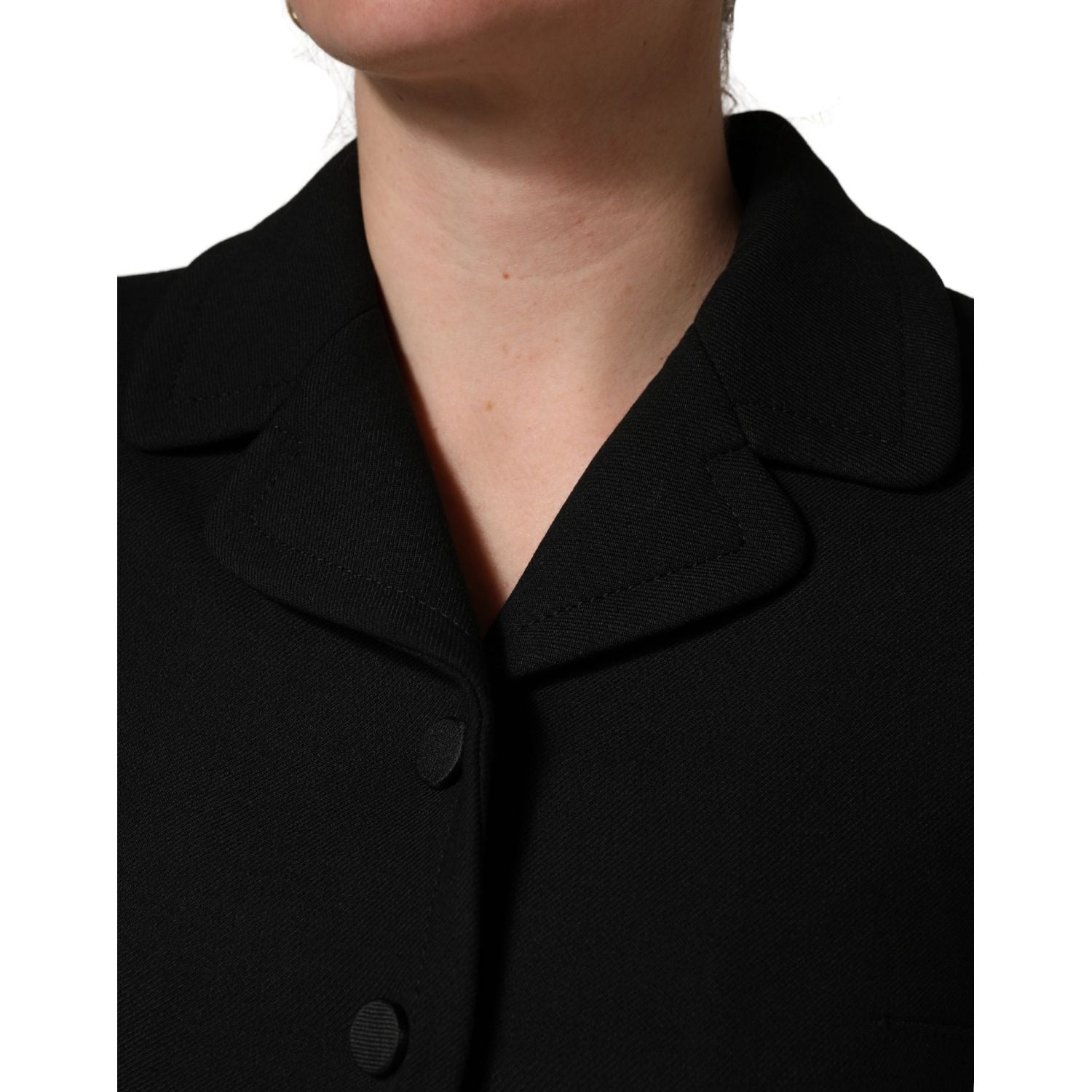 Dolce & Gabbana Black Collared Short Sleeves Cropped Blouse Top