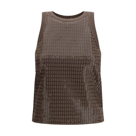 Brunello Cucinelli Brown Cotton Sleeveles T-Shirt 1728,72470364320,Brown,Brunello Cucinelli,Clothing,L,M,New with tags,S,Sleeveless - T-Shirts - Clothing,T-Shirts - Clothing,Women,XL,XS