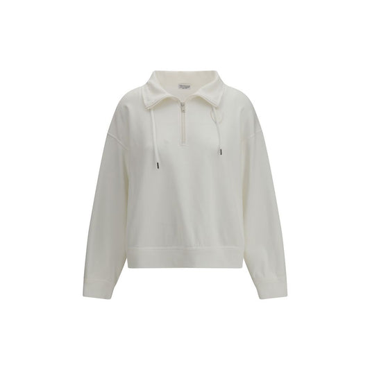 Brunello Cucinelli White Cotton Sweatshirt 1728,72470364320,Brunello Cucinelli,Clothing,L,M,New with tags,S,Sweaters - Clothing,Sweatshirts - Sweaters - Clothing,White,Women,XL,XS