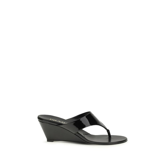 Prada Black Calf Leather Bos Taurus Wedge Sandals 1728,72470364320,Black,EU36/US6,EU37/US7,EU38.5/US8.5,EU38/US8,EU39/US9,EU40/US10,EU41/US11,New with tags,Prada,Sandals - Shoes,Shoes,Wedges - Sandals - Shoes,Women