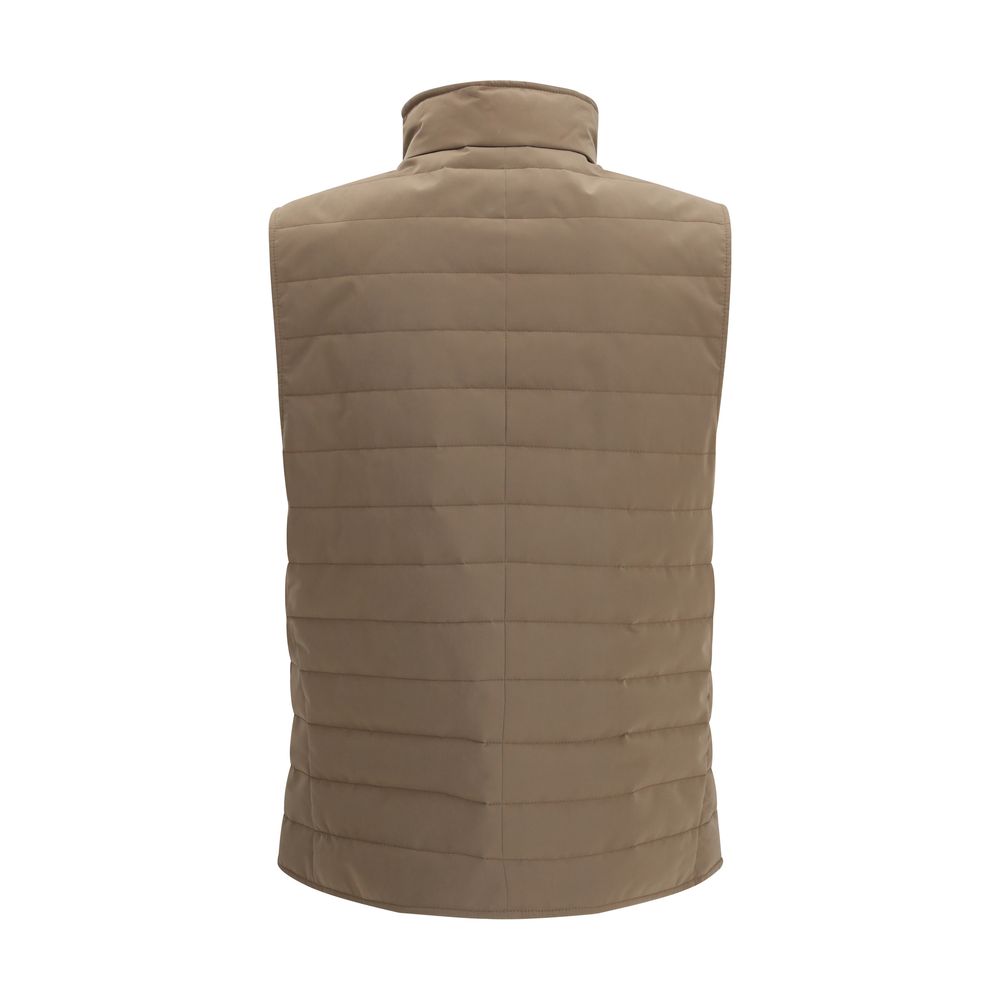Brunello Cucinelli Beige Polyester Sleveless Jacket 1728,72470364320,Beige,Brunello Cucinelli,Clothing,Jackets & Coats - Clothing,L,M,Men,New with tags,S,Sleveless Jacket - Jackets & Coats - Clothing