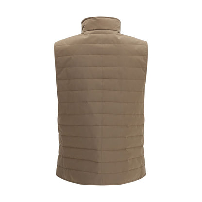 Brunello Cucinelli Beige Polyester Sleveless Jacket 1728,72470364320,Beige,Brunello Cucinelli,Clothing,Jackets & Coats - Clothing,L,M,Men,New with tags,S,Sleveless Jacket - Jackets & Coats - Clothing