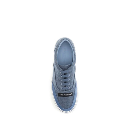 Dolce & Gabbana Blue Linen Low Top Sneakers