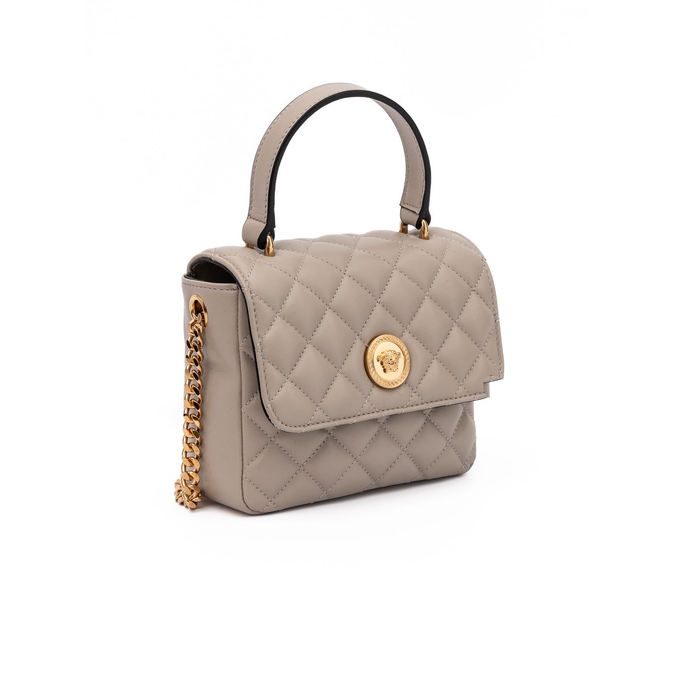 Versace Taupe Quilted Leather Handbag