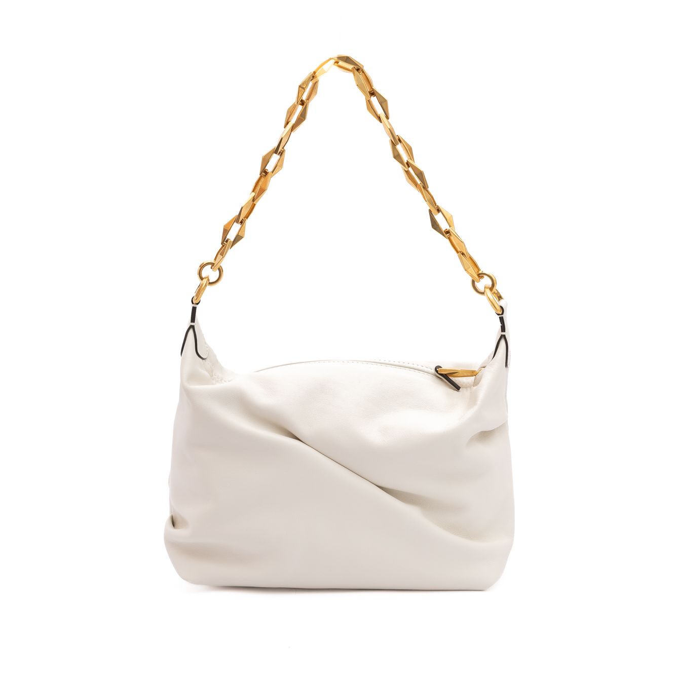 Jimmy Choo White Diamond Hobo Leather Shoulder Bag