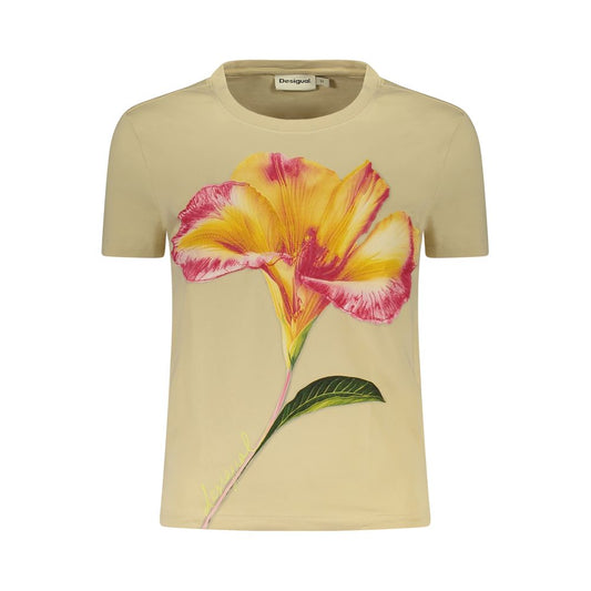 Desigual Beige Cotton Women T-Shirt 1728,67403481248,Beige,Clothing,Desigual,L,M,New with tags,S,T-Shirts - Clothing,T-Shirts - T-Shirts - Clothing,Women,XL,XS
