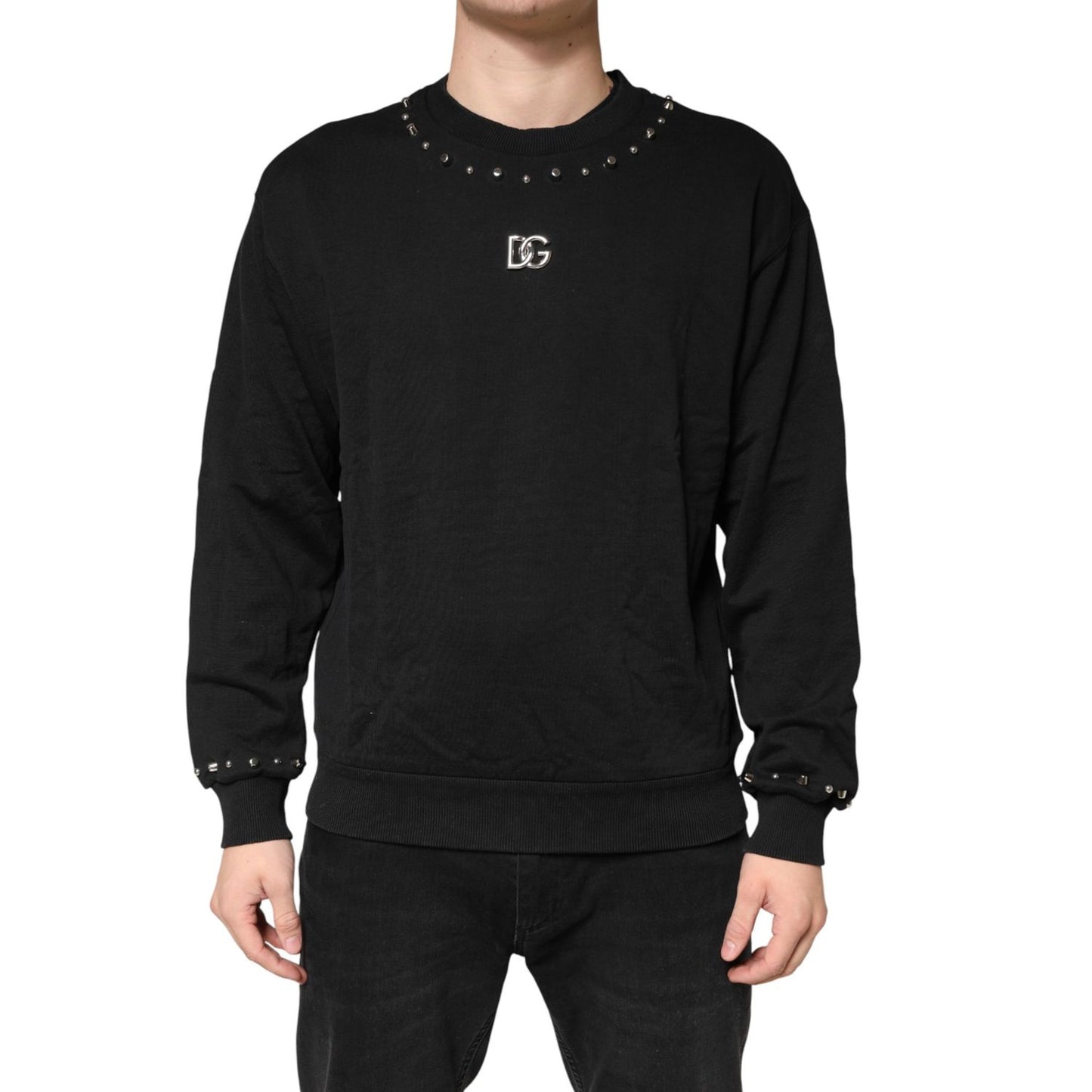 Dolce & Gabbana Black Embellished Cotton Sweatshirt Sweater