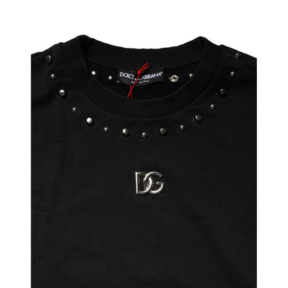 Dolce & Gabbana Black Embellished Cotton Sweatshirt Sweater