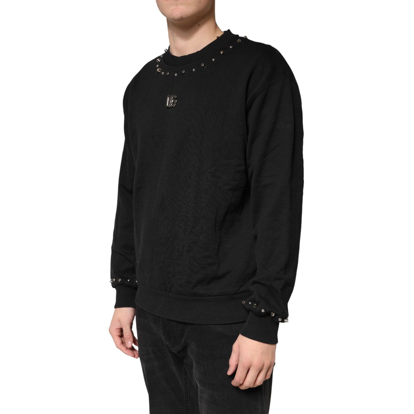 Dolce & Gabbana Black Embellished Cotton Sweatshirt Sweater