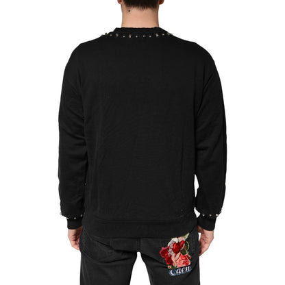 Dolce & Gabbana Black Embellished Cotton Sweatshirt Sweater