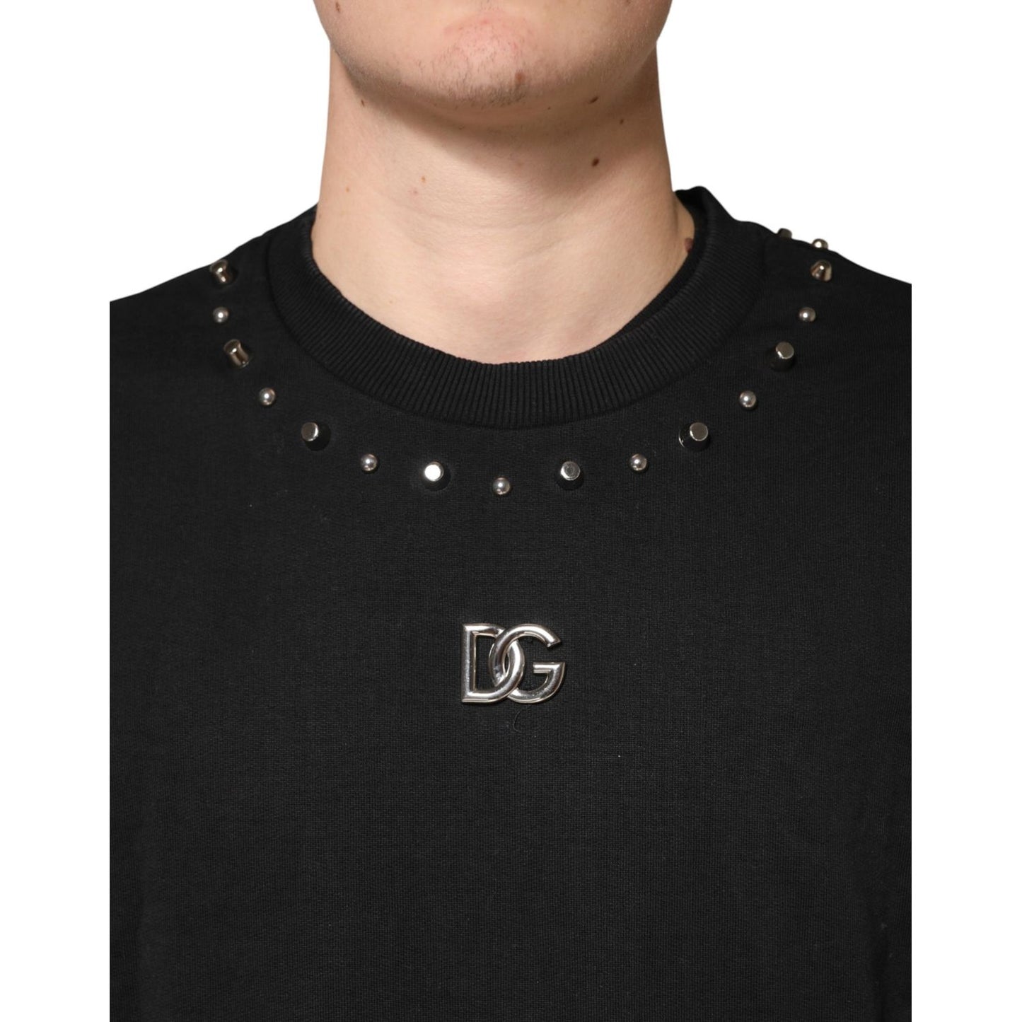Dolce & Gabbana Black Embellished Cotton Sweatshirt Sweater