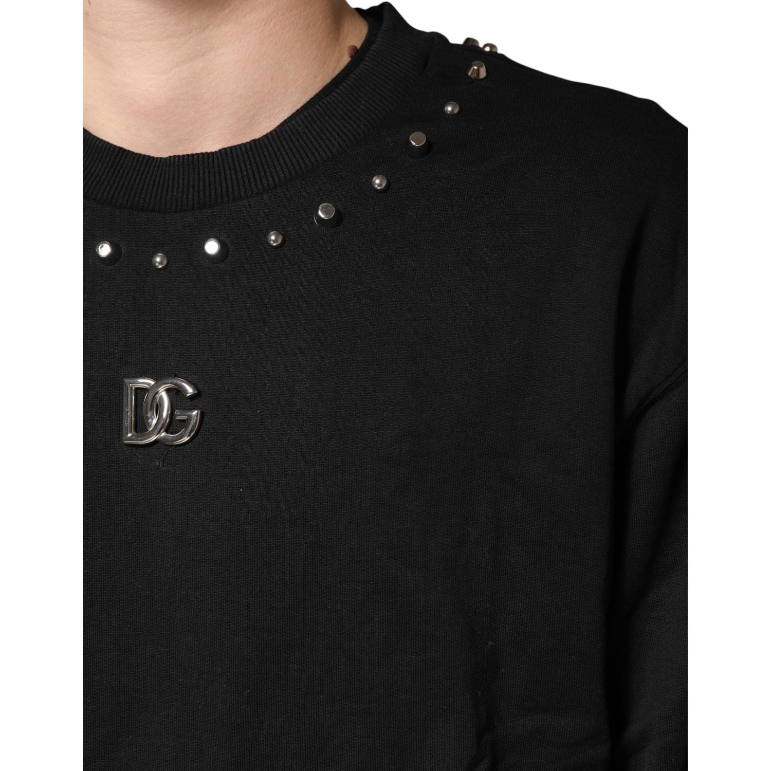 Dolce & Gabbana Black Embellished Cotton Sweatshirt Sweater
