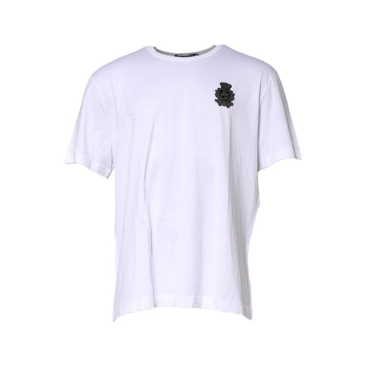 Dolce & Gabbana White Cotton DG Logo Embroidery Men T-shirt 1728,67345645728,Clothing,Dolce & Gabbana,IT48 | M,Material: 100% Cotton,Men,Preowned / Defect,Shirts - Clothing,Shortsleeve - Shirts - Clothing,T-Shirts - Clothing,T-Shirts - T-Shirts - Clothing