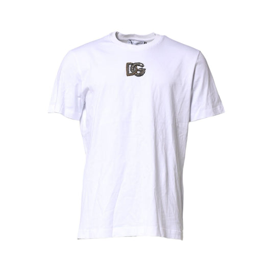 Dolce & Gabbana White Cotton DG Logo Embroidery Men  T-shirt