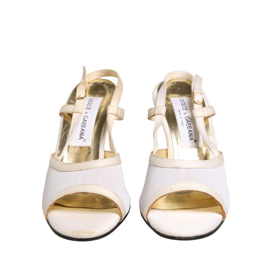 Dolce & Gabbana White Satin Slingback Heels Pumps Shoes