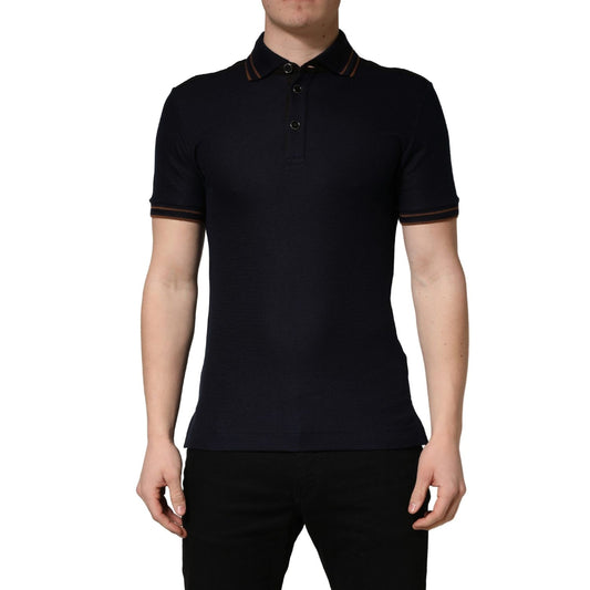 Dolce & Gabbana Dark Blue Silk Short Sleeve Men Polo T-shirt