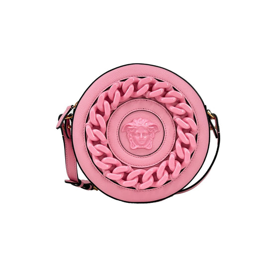 Versace Round Disco Leather Camera Case Crossbody Bag 1728,67346104480,Bags,Crossbody Bags - Bags,Gold,New with tags,Versace,Women