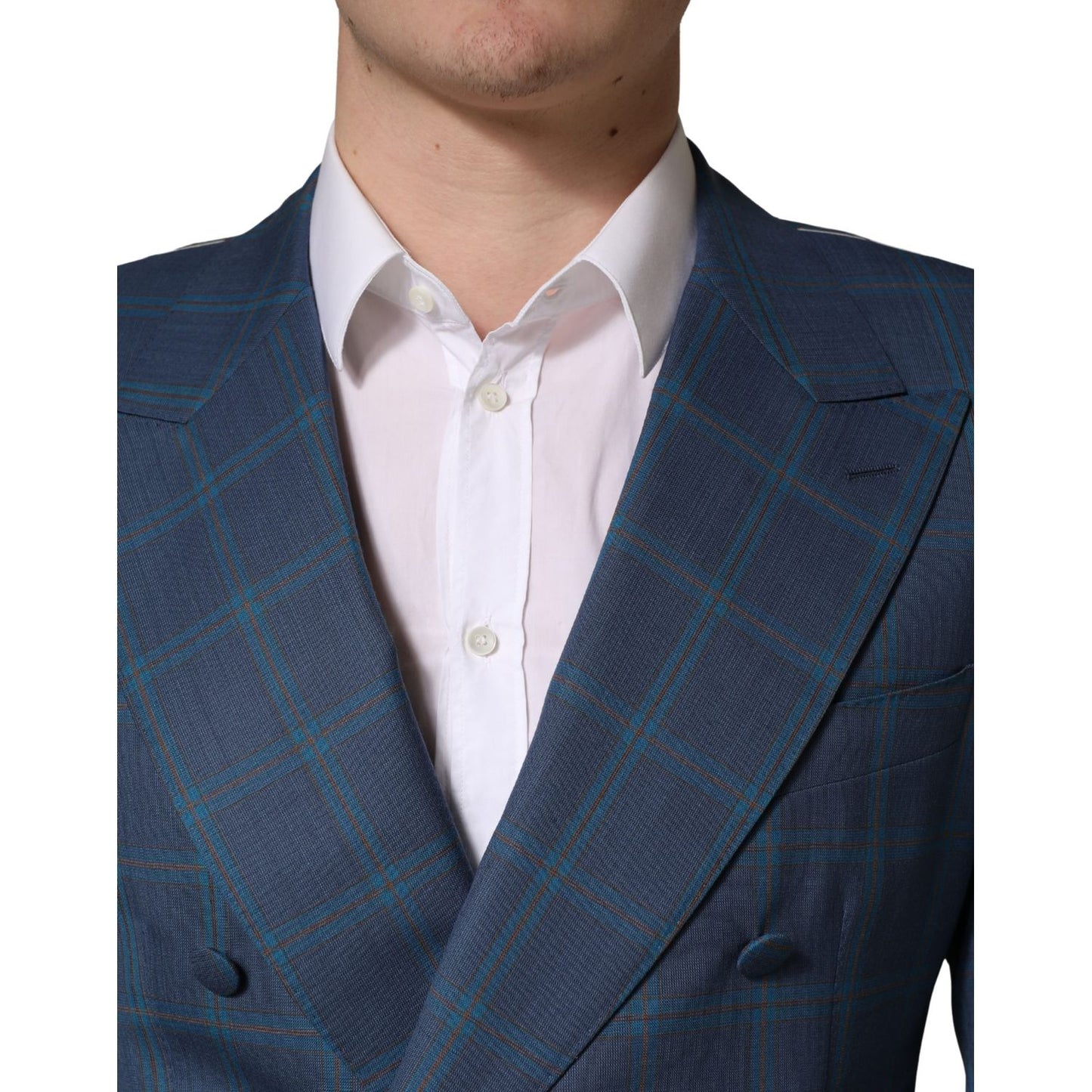 Dolce & Gabbana Blue Checked Double Breasted Men Suit Jacket