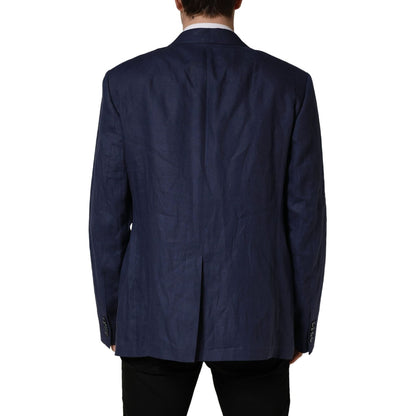 Back view of Dolce & Gabbana Blue Single Breasted 2 Button Suit Jacket showcasing elegant tailoring and premium fabric quality.