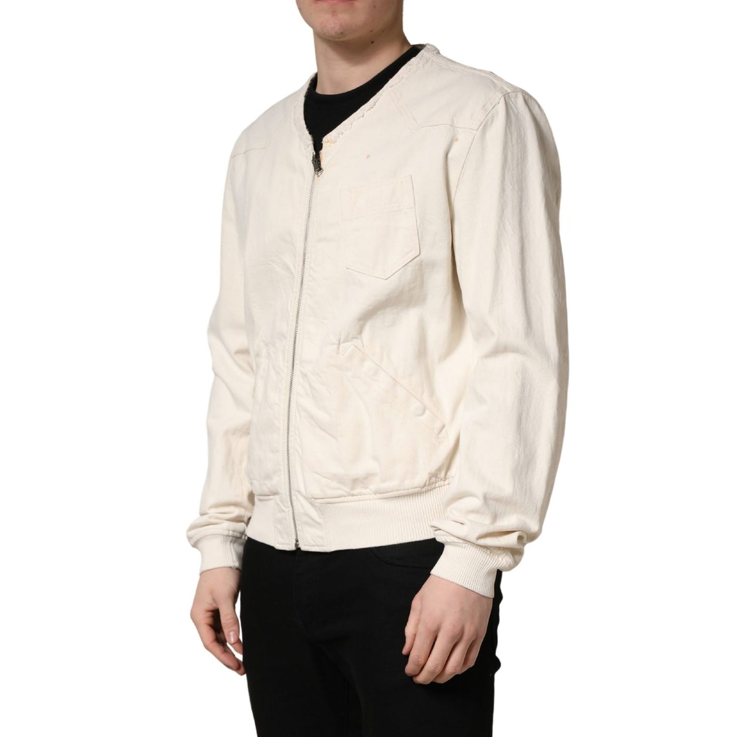 Dolce & Gabbana Off White Cotton FullZip Denim Blouson Jacket