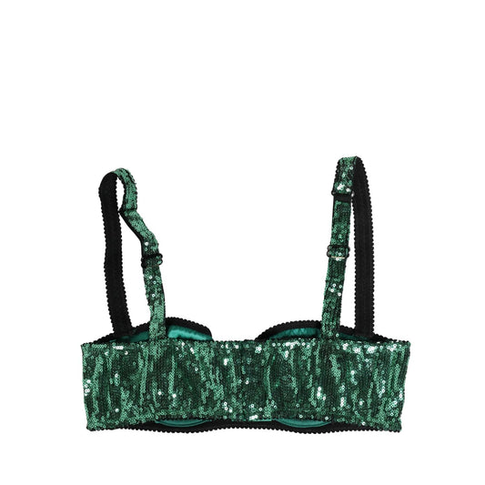 Dolce & Gabbana Green Sequined Nyon Balconnet Bra Underwear