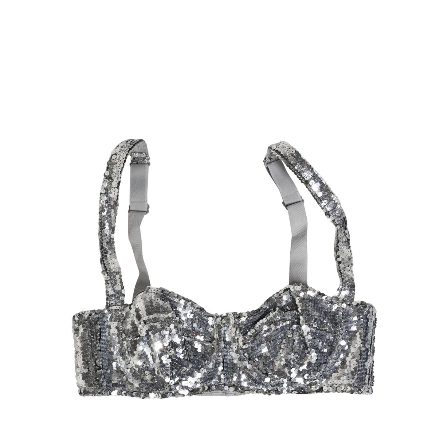 Dolce & Gabbana Silver Sequined Nyon Balconnet Bra Underwear