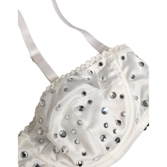 Dolce & Gabbana White Rhinestone Semi-Pad Underwire Bra Underwear