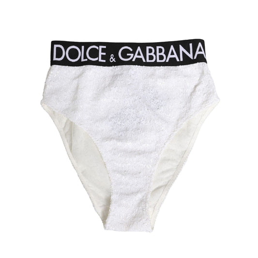 Dolce & Gabbana White Black Sequin High Waist Panty Underwear