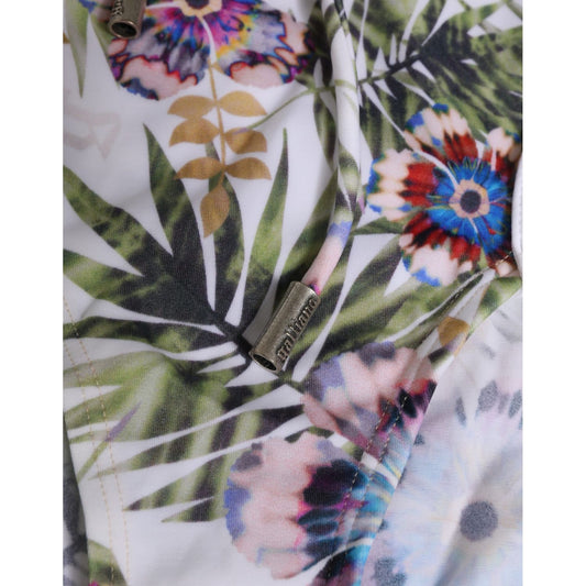 John Galliano White Floral Print Strapless One-Piece Swimsuit Swimwear