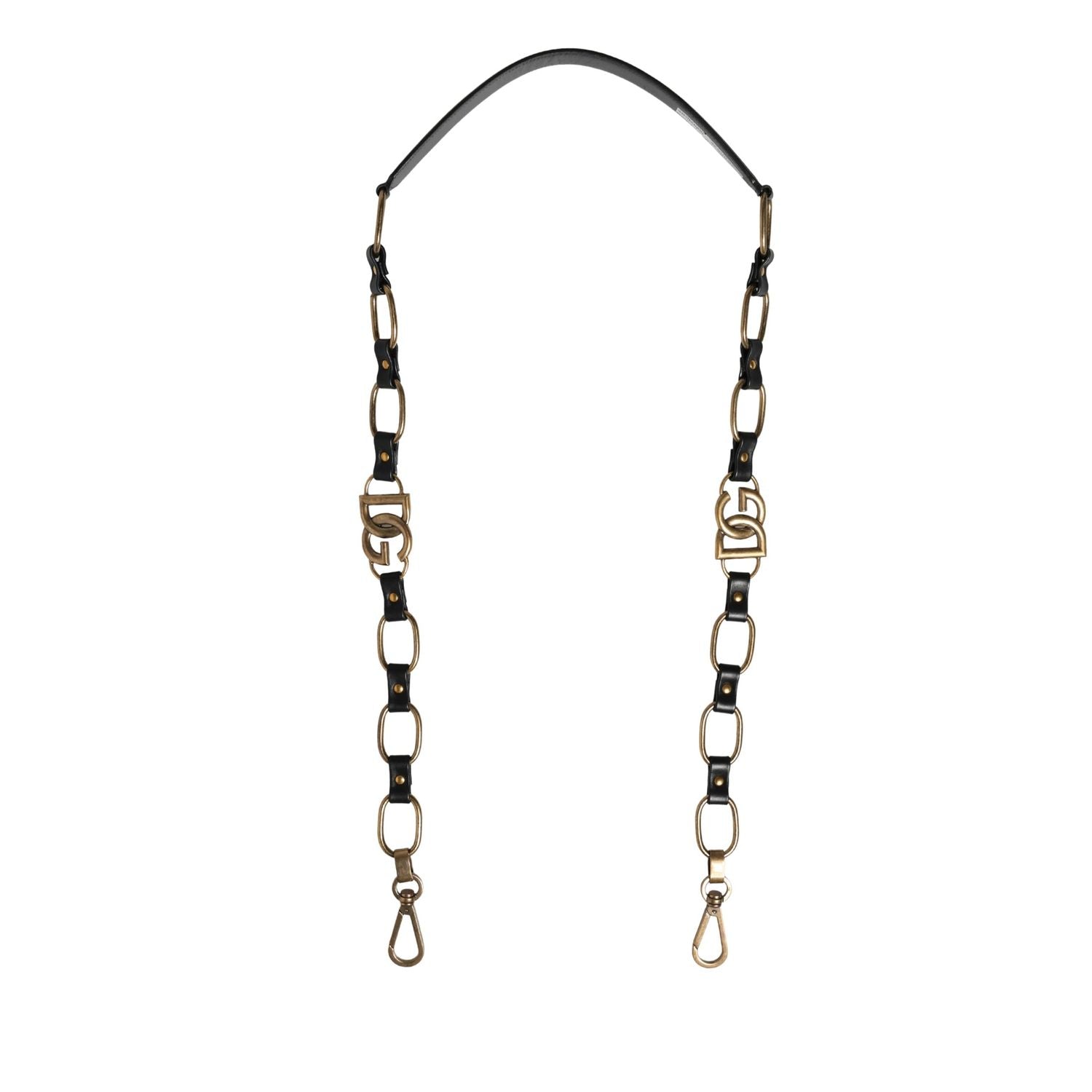 Dolce & Gabbana Black Leather Gold Chain Bag Accessory Shoulder Strap