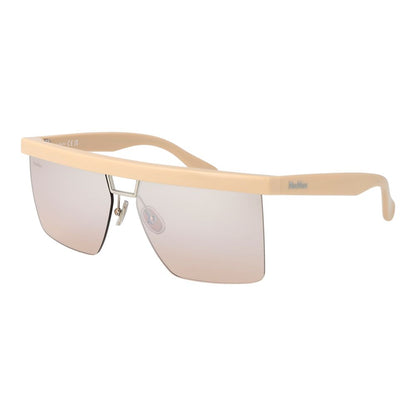Max Mara Beige Plastic Sunglasses with half-rim rectangle style, beige frame, black lenses, 100% UVA & UVB protection, for women.