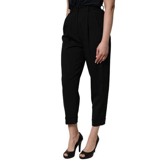 Dolce & Gabbana Black Wool High Waist Cropped Trouser Pants