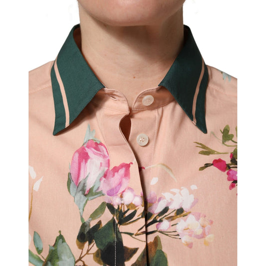 Dolce & Gabbana Pink Floral Cotton Button Front Shirt Top