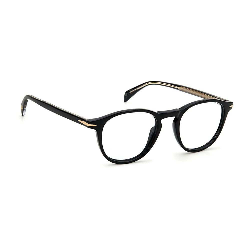 David Beckham Black Acetate Glasses (Frames) with full-rim style and round shape for men, featuring black acetate frame and plastic lenses.