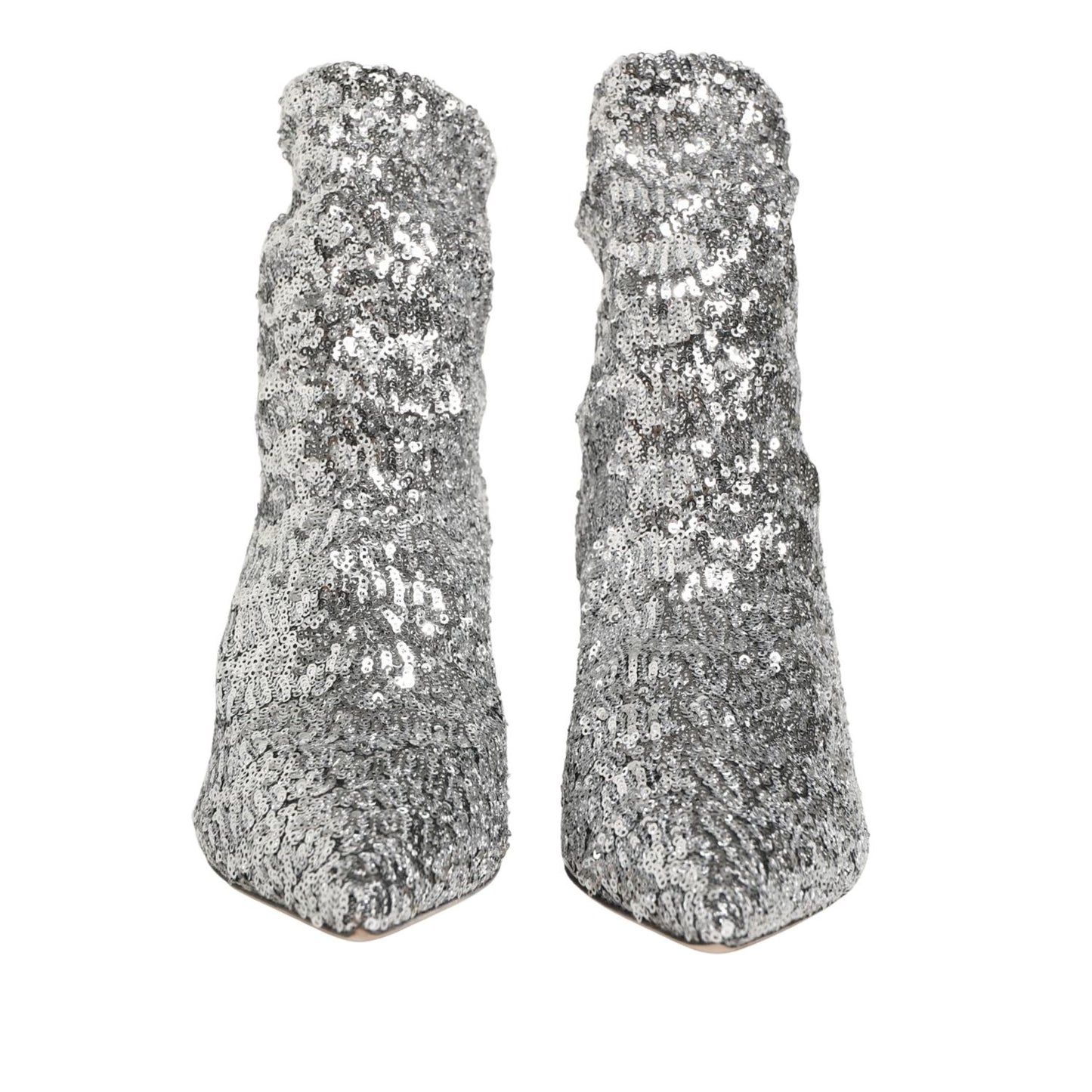 Dolce & Gabbana Silver Sequined Short Boots Stretch Shoes