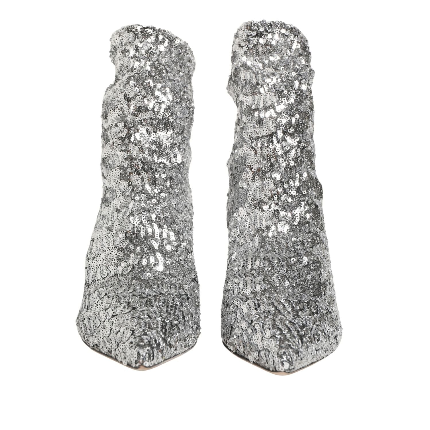 Dolce & Gabbana Silver Sequined Short Boots Stretch Shoes