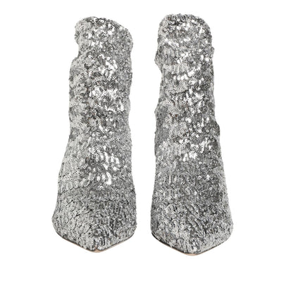 Dolce & Gabbana Silver Sequined Short Boots Stretch Shoes