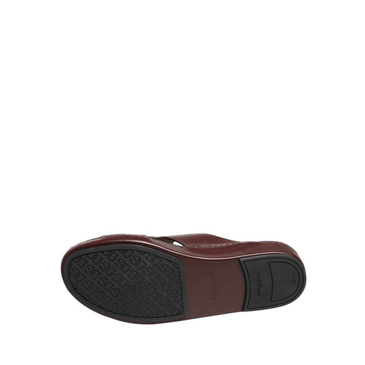 Dolce & Gabbana Maroon Leather Cutout DG Logo Sandals Shoes