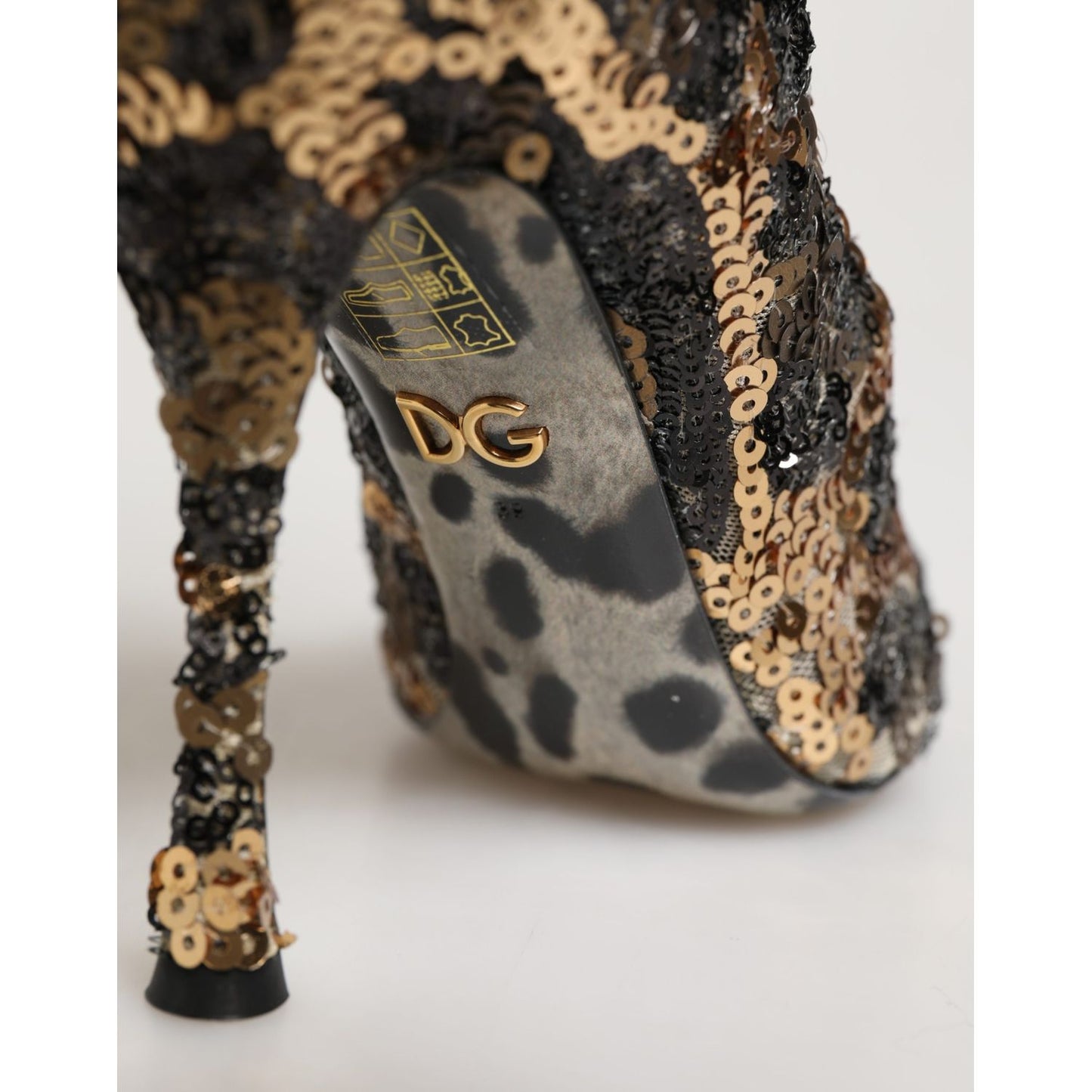 Dolce & Gabbana Gold Leopard Sequin Sock Ankle Boots Shoes