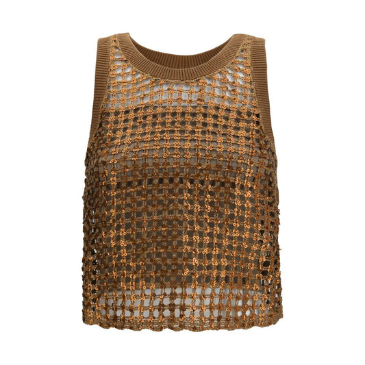 Brunello Cucinelli Brown Silk Sleeveles T-Shirt