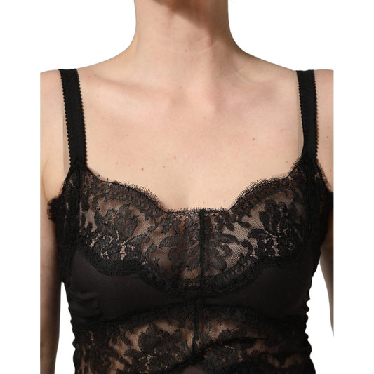 Dolce & Gabbana Black Silk Lace Slip Lingerie Chemise Sleepwear
