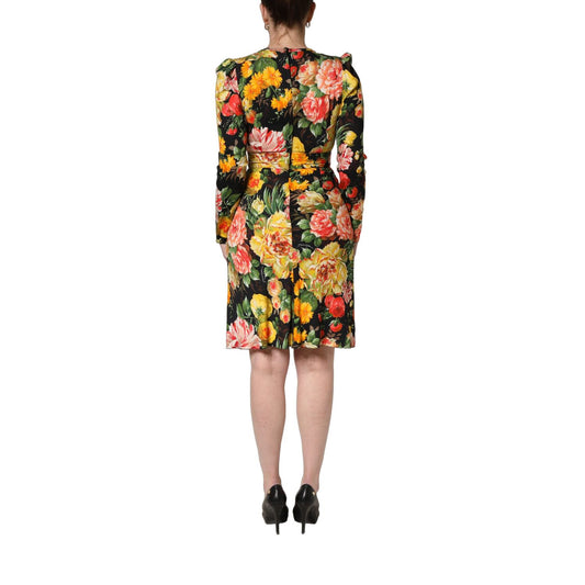 Dolce & Gabbana Multicolor Floral Print LongSleeve Midi Dress