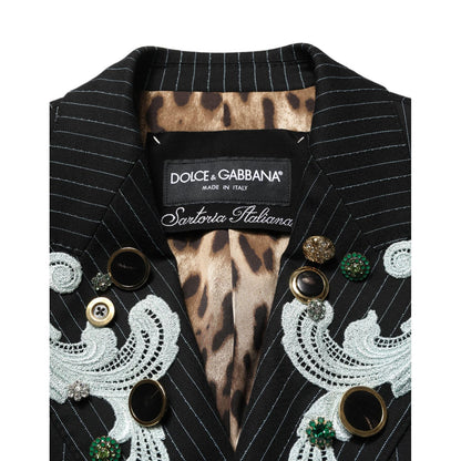 Dolce & Gabbana Black Stripe Double-Breasted Blazer Jacket