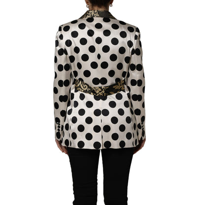 Dolce & Gabbana White Brocade Polka-Dot Print Blazer Jacket